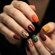 A newly decorated fingernails displaying different nail art style. 