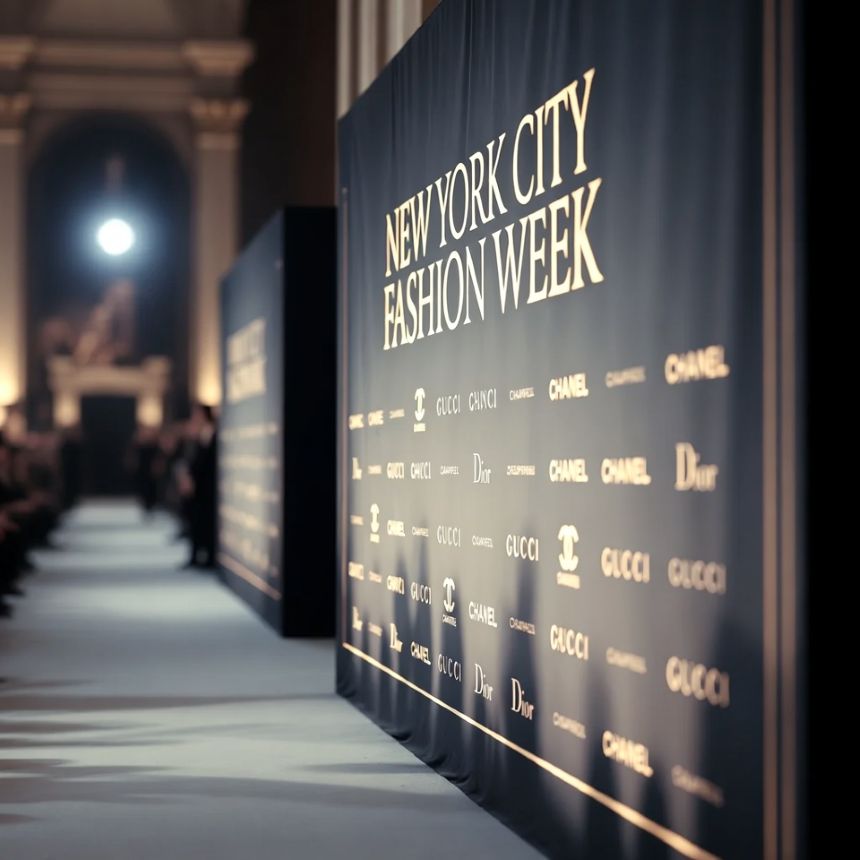step and repeat banner in NYC fashion week